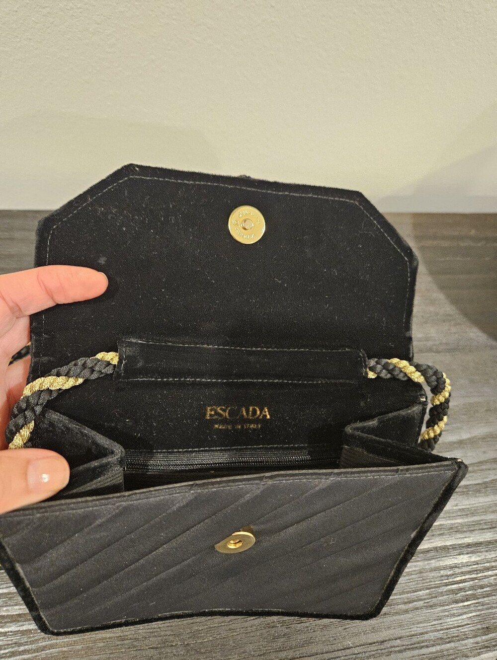 Escada VintageBlack Satin Crossbody Bag with Gold-Tone Tassel - Picture 4 of 4